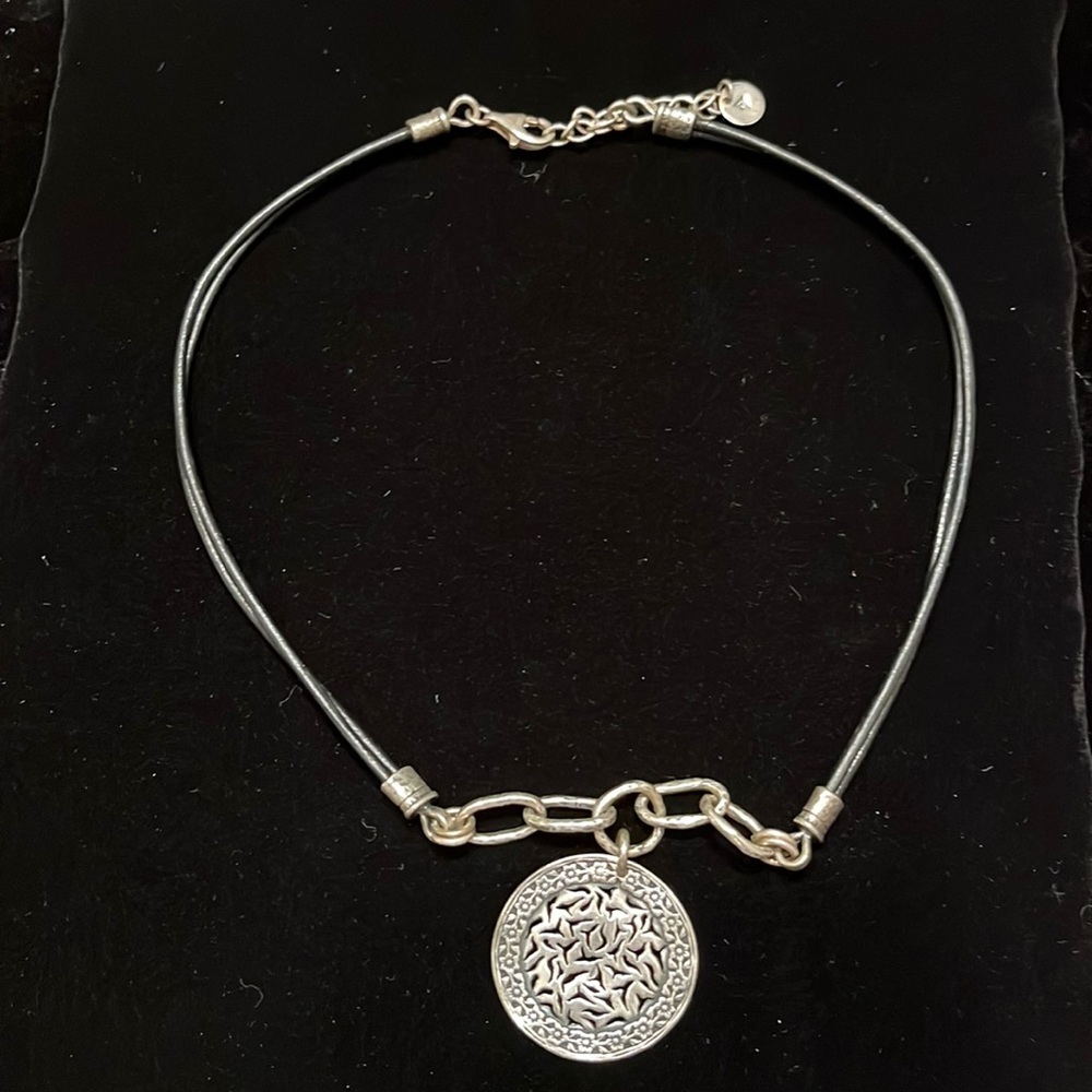 Silpada black leather and silver pendant necklace